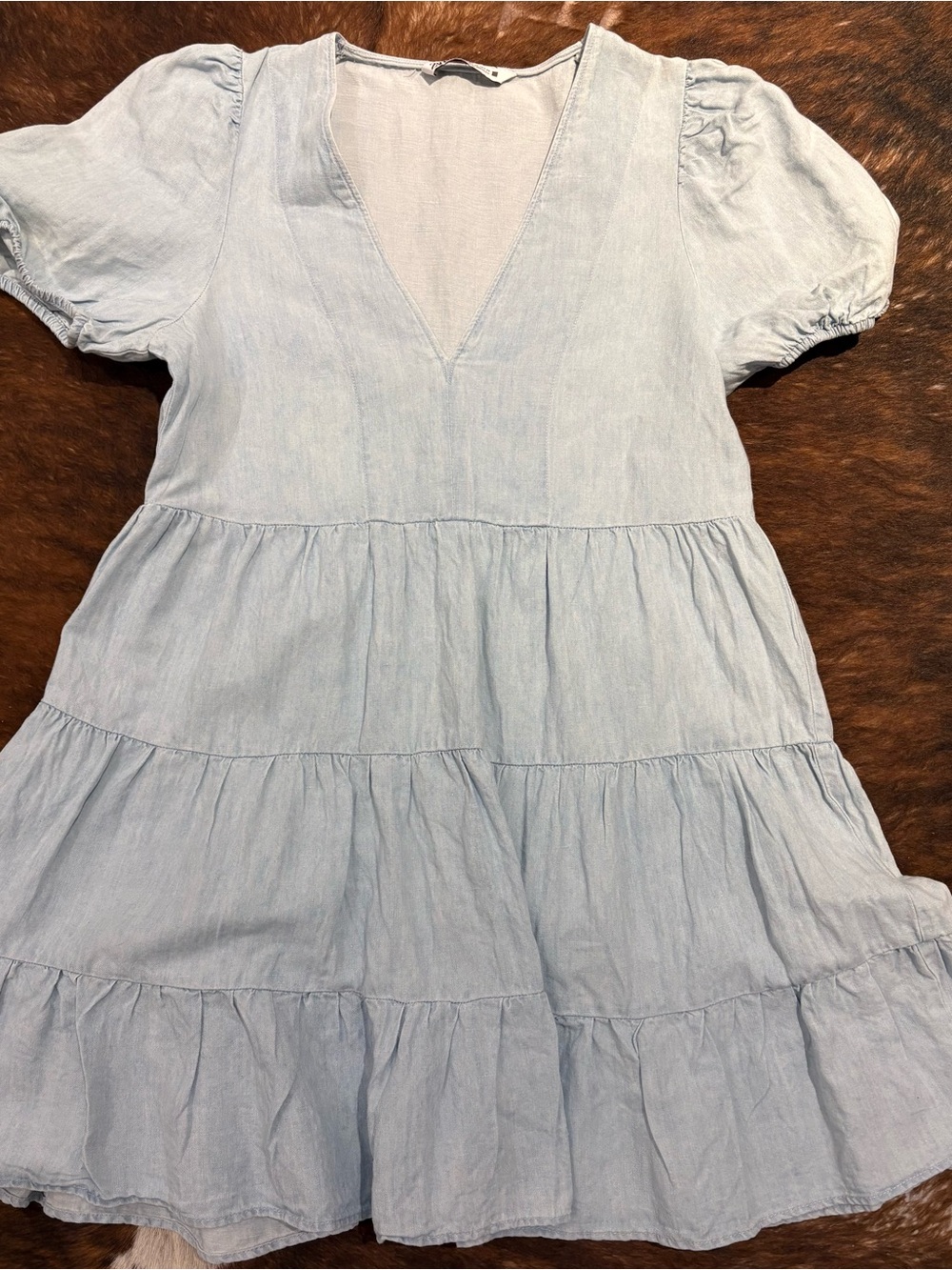 Zara Light Blue Tiered V-Neck Dress
